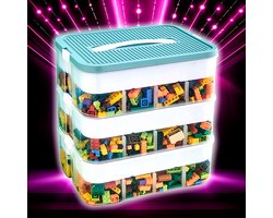 Allernieuwste.nl® Sterke Speelgoed Opbergbox - Sorteerdoos voor Bouwstenen 3 lagen met Onderverdelingen - Kleur Mint Blauw