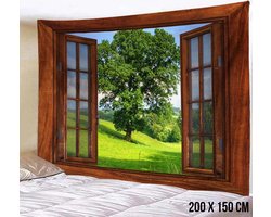 Allernieuwste.nl® Urban Loft Wandkleed XL Wandtapijt Extra Raam Bos Landschap Wanddecoratie Minimalisme Muurkleed Tapestry - Venster - 200 x 150 cm