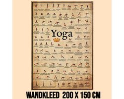 Allernieuwste.nl® Wandkleed 94x YOGA Houdingen op een Rij - Yoga Asana Oefeningen -Wandtapijt Wanddecoratie Muurkleed Tapestry - Kleur - 200 x 150 cm