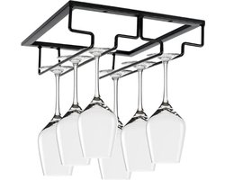 Allernieuwste.nl® Wijnglazenhouder Glazenrek Wijnglazenrek Wijnglazen Ophangrek Glazen Glasophangrek - Support à verres à vin - Zwart 2 Rijen 6 glazen
