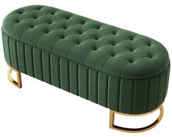 Allero Fluwelen opbergbank - Multifunctioneel Voetenbank - Verborgen opbergruimte - Slaapkamer - Woonkamer - Groen - 120x40x43cm