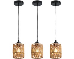 Allero Hanglampen - Geweven Hanglamp - Hanglampen Eetkamer - Hanglampen Woonkamer - 3 stuks - Handgeweven - 12 cm - Verstelbaar