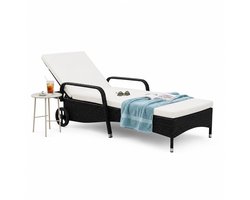 Allero Ligstoel - Ligbed - Loungestoel - Buitenstoel - Zwart - Met Kussens - Grote Wielen - Met Armleuningen - Comfort - Tuinstoel