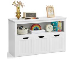 Allero Opbergkast - Speelgoedkist - Opbergkist Speelgoed - Wit - 3 Lades - Houten kist - Op wieltjes - 102 cm Breed - Opberger