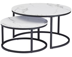 Allero Salontafel - Salontafel Rond - 40 cm - 60 cm - 2 Stuks - Salontafels - Marmeren Salontafels - Metalen Onderstel - Wit Blad