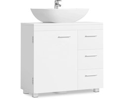 Allero Wastafel - Wastafelmeubel - Wastafel onderkast - Badkamerkast - 3 Lades en kastdeur - MDF-panelen - Wit - 30x70x64 cm