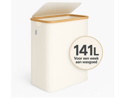 Alles & Co. - Wasmand 3 vakken - Beige - Wassorteerder - Met 3 uitneembare zakken - Bamboe - 141L