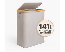 Alles & Co. - Wasmand 3 vakken - Grijs - Wassorteerder - Met 3 uitneembare zakken - Bamboe - 141L