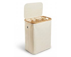 Alles & Co. XXL Wasmand 141 Liter - 3 Vakken Wassorteerder - Met Uitneembare Waszakken - Bamboe & Beige