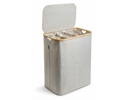 Alles & Co. XXL Wasmand 141 Liter - 3 Vakken Wassorteerder - Met Uitneembare Waszakken - Bamboe & Grijs