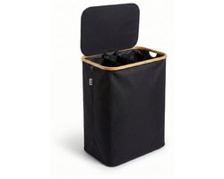 Alles & Co. XXL Wasmand 141 Liter - 3 Vakken Wassorteerder - Met Uitneembare Waszakken - Bamboe & Zwart