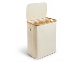 Alles & Co. XXL Wasmand met Deksel - 141 Liter Wassorteerder 3 Vakken - Uitneembare Waszakken - Opvouwbaar - Bamboe & Beige