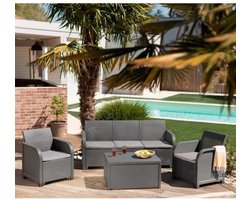 ALLIBERT by KETER - SanRemo Storage 5-zits tuinmeubilair - salontafel met kussenopbergruimte - imitatie gevlochten rotan - grijs