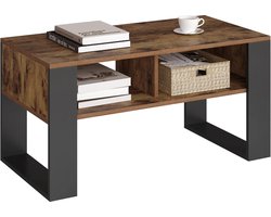 AllinShop® - Salontafel - Bijzettafel - Met Opslagruimte - Hout - Metalen Poten - Koffietafel - Zwart Bruin - Industrieel - 90x45x45CM