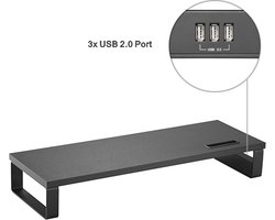 Allteq - Monitorstandaard - Beeldscherm verhoger - 3x USB - 60 x 21 x 9.7 cm - Aluminium - Zwart