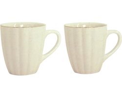 Almina Daisy - Koffiekopjes met Gouden Randje - Set van 2 - Wit - 330ml - Porselein - Koffiekopjes