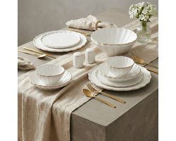 Almina Flores - Porseleinen Serviesset - 27-delig - Wit/Goud - 6-Persoons - Dinerset