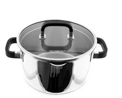 Almina Kookpan- Edelstaal - Met Rubberen Handvat - Siliconen Glazen Deksel met Rubberen Handvat - 20cm - 3 Liter