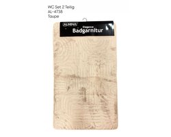 Almina WC Set 2-Delig – Badgarnitur – 60×100 cm + 60×50 cm – Luxe Badmat & Toiletmat – Taupe