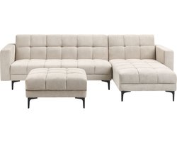ALNES - Hoekbank met ottomaan - Beige - Linkszijdig - Polyester