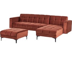 ALNES - Hoekbank met ottomaan - Lichtrood - Linkszijdig - Polyester