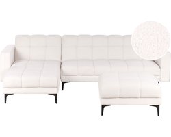 ALNES - Hoekbank met ottomaan - Wit - Rechtszijdig - Polyester