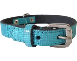 ALOKÉ Hondenhalsband / Halsband (01588CELL) - Leder - Shiny Blue - S - Nekomvang: 24,5 - 30 cm (GELIEVE ALVORENS BESTELLEN OPMETEN)