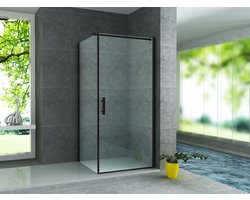 ALONI Douchecabine met Draaideur en Zijwand – 90x90x190 cm – 6 mm Veiligheidsglas – Mat Zwart – Helder Glas – Omkeerbaar