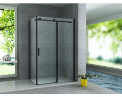 ALONI Douchecabine met Schuifdeur en Zijwand – 90x120x195 cm – 8 mm Veiligheidsglas – Mat Zwart – Helder Glas – Omkeerbaar