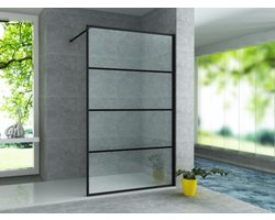 ALONI inloopdouchewand mat zwart raster – 100x200 cm – 8 mm veiligheidsglas