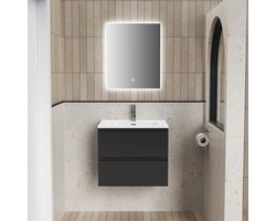 ALONI LIVA badkamermeubelset compleet – 60 cm – mat zwart – met wastafel en LED spiegel – softclose