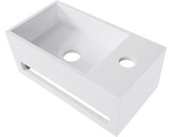 Aloni Mini Fontein Met Handdoekhouder - 35,8x20,5x15,7cm - Kraangat Rechts - Wit