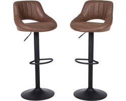 Alora Barkruk Industrial Donkerbruin - Barkrukken set van 2 - Barstoel Kruk - Barstoelen met rugleuning - Keukenstoel