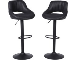 Alora Barkruk Industrial Zwart - Barkrukken set van 2 - Barstoel Kruk - Barstoelen met rugleuning - Keukenstoel