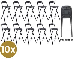 Alora Inklapbare Barkruk - Per 10 - Barkrukken Met Rugleuning - Opvouwbare Barkrukken Set Van 10 - Opklapbaar - Zwart - Outdoor - Barstoel - Klapstoel - Inklapbaar - Met Voetsteun - Camping - Barkruk Buiten