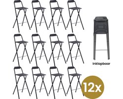 Alora Inklapbare Barkruk - Per 12 - Barkrukken Met Rugleuning - Opvouwbare Barkrukken Set Van 12 - Opklapbaar - Zwart - Outdoor - Barstoel - Klapstoel - Inklapbaar - Met Voetsteun - Camping - Barkruk Buiten