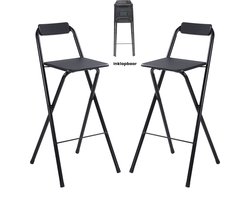 Alora inklapbare barkruk - per 2 - barkrukken met rugleuning - Opvouwbare barkrukken set van 2 - opklapbaar - zwart - outdoor - barstoel - klapstoel - inklapbaar - met voetsteun - camping - barkruk buiten