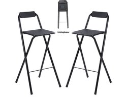 Alora Inklapbare Barkruk - Per 2 - Barkrukken Met Rugleuning - Opvouwbare Barkrukken Set Van 2 - Opklapbaar - Zwart - Outdoor - Barstoel - Klapstoel - Inklapbaar - Met Voetsteun - Camping - Barkruk Buiten
