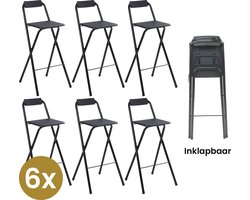 Alora Inklapbare Barkruk - Per 6 - Barkrukken Met Rugleuning - Opvouwbare Barkrukken Set Van 6 - Opklapbaar - Zwart - Outdoor - Barstoel - Klapstoel - Inklapbaar - Met Voetsteun - Camping - Barkruk Buiten