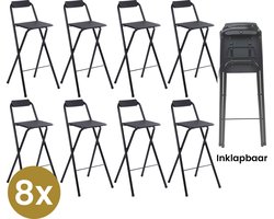 Alora Inklapbare Barkruk - Per 8 - Barkrukken Met Rugleuning - Opvouwbare Barkrukken Set Van 8 - Opklapbaar - Zwart - Outdoor - Barstoel - Klapstoel - Inklapbaar - Met Voetsteun - Camping - Barkruk Buiten