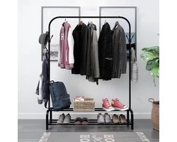 Alora Kledingrek zwart - kledingkast - kledinghanger - met schoenenrek - garderoberek - kledingstandaard - stabiel - kledingstang - ophangrek kleding - metaal