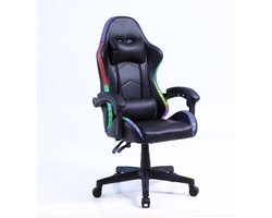 Alora LED gamestoel RGB - Inclusief LED verlichting & afstandsbediening - Inclusief opbergruimte voor powerbank - USB aansluiting - Ergonomisch - Met Nekkussen & Verstelbaar Rugkussen - LED strip - Gaming Stoel - Bureaustoel