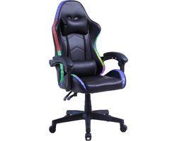 Alora LED gamestoel RGB - Inclusief LED verlichting & afstandsbediening - Inclusief opbergruimte voor powerbank - USB aansluiting - Ergonomisch - Met Nekkussen & Verstelbaar Rugkussen - LED strip - Gaming Stoel - Bureaustoel