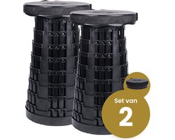 Alora Opvouwbare Kruk Extra Strong Zwart Per 2 - Telescopische Kruk - 250 Kg - Inklapbare Kruk - Draagbaar - Kampeerstoel - Opstapkrukje