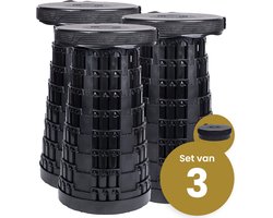 Alora Opvouwbare Kruk Extra Strong Zwart Per 3 - Telescopische Kruk - 250 Kg - Inklapbare Kruk - Draagbaar - Kampeerstoel - Opstapkrukje