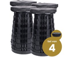 Alora Opvouwbare Kruk Extra Strong Zwart Per 4 - Telescopische Kruk - 250 Kg - Inklapbare Kruk - Draagbaar - Kampeerstoel - Opstapkrukje