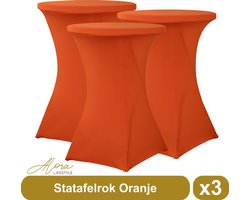 Alora Statafelrok oranje 80 cm per 3 - Alora tafelrok voor statafel - Statafelhoes - Bruiloft - Cocktailparty - Stretch Rok - Set van 3