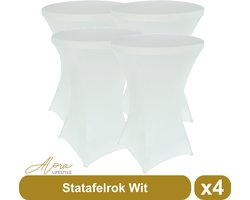 Alora Statafelrok wit 80 cm - per 4 - partytafel - Alora tafelrok voor statafel - Statafelhoes - Bruiloft - Cocktailparty - Stretch Rok - Set van 4