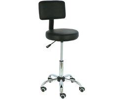 Alora Tabouret comfort met rugleuning - Zwart - verstelbaar in hoogte - krukje - werkkruk - ergonomische kruk op wielen