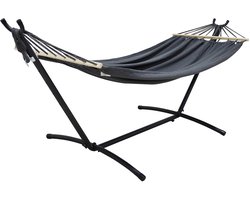 Alora Tuinhangmat - met Frame - Voor 2 Personen – Hangmat met Spreidstangen – 250 kg Draagvermogen – Inclusief Draagtas – Grijs
